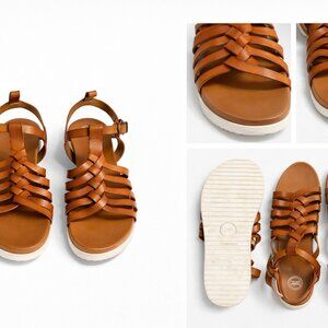 Brown Strappy Sandals Girls 6 Fits Womens 7.5-8 Summer Casual Comfort Shoes